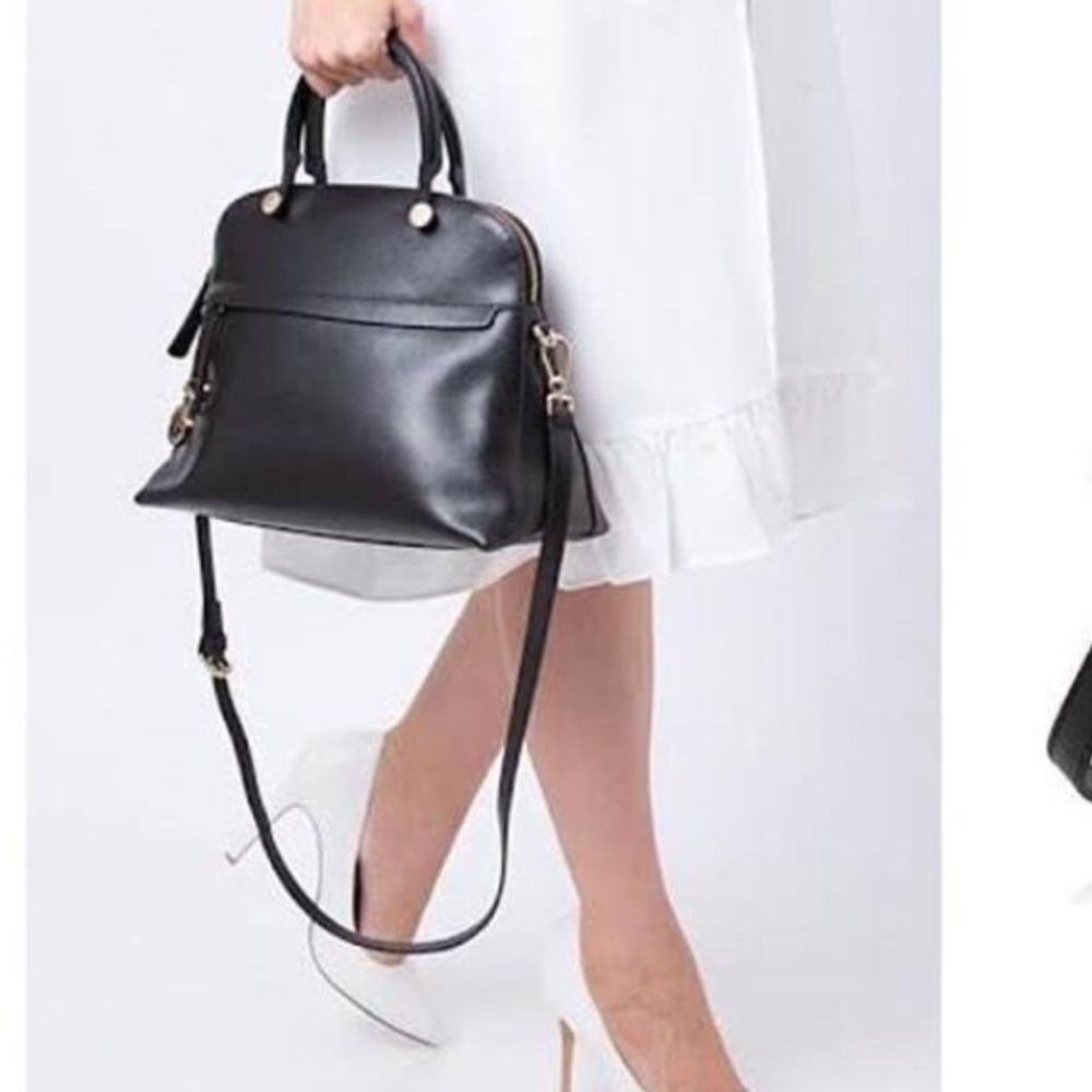 Furla Black Leather Bag Medium Size Excellent Condition Purse Handbag